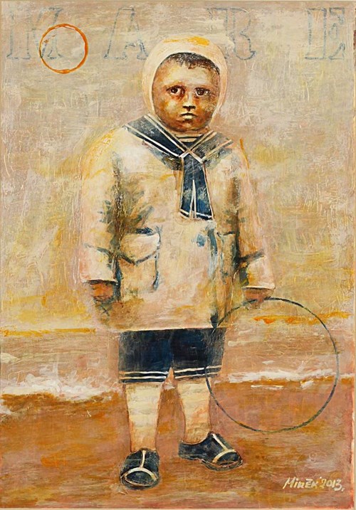 Living room painting by Mirosław Antoniewicz titled Boy With a Circle