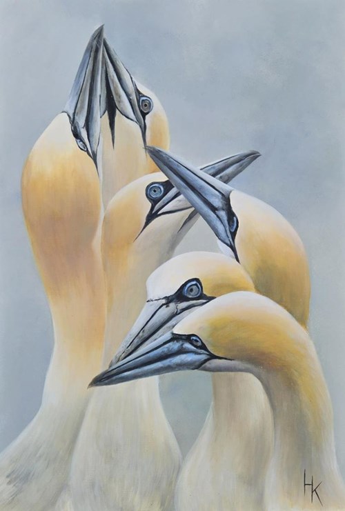 Living room painting by Khrystyna Hladka titled Courting Gannets