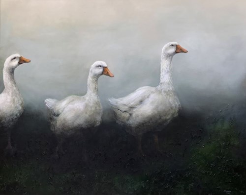 Living room painting by Klaudia Choma titled Geese over waters
