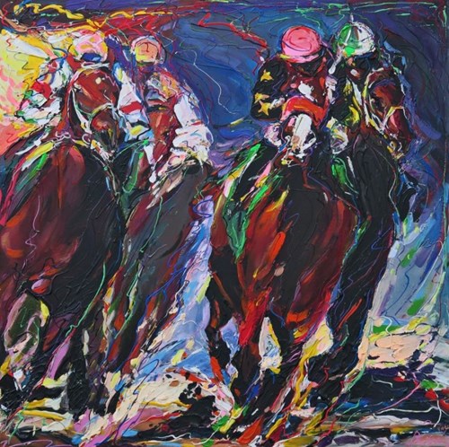 Living room painting by Paweł Polisiak titled Derby in Ascot