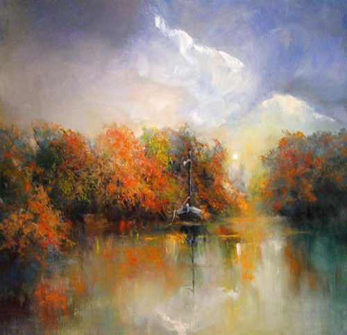 Living room painting by Barbara Heier titled Drowned in Autumn