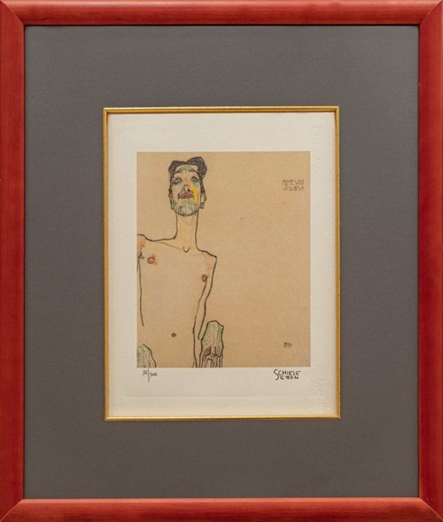 Grafika do salonu artysty Egon Schiele pod tytułem Mime van Osen (heliograwiura 32 z 300), ed. Edition Impression – certified Arts M.
Published Antiquia, Spain