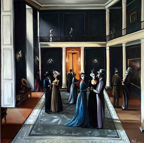 Living room painting by Joanna Buszko titled Masquerade