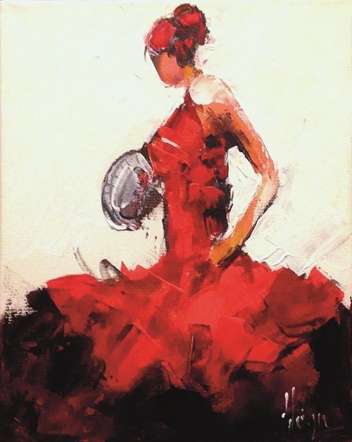 Living room painting by Dominique Kleiner titled Danseuse de flamenco