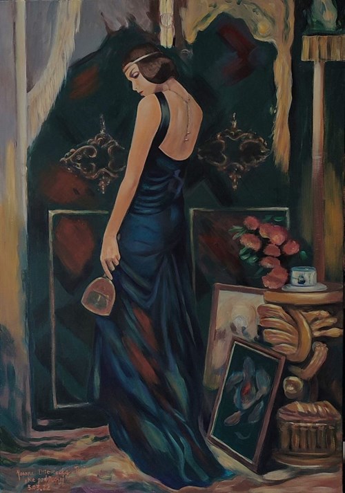 Living room painting by Joanna Drzewiecka-Popis titled Don't eavesdrop
