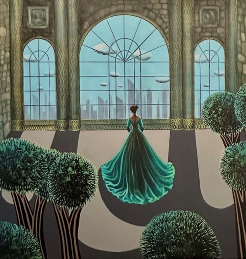 Living room painting by Agata Padol titled Girl in a Columned Hall