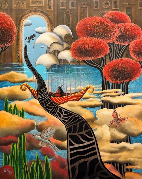 Living room painting by Agata Padol titled Journey by Boat