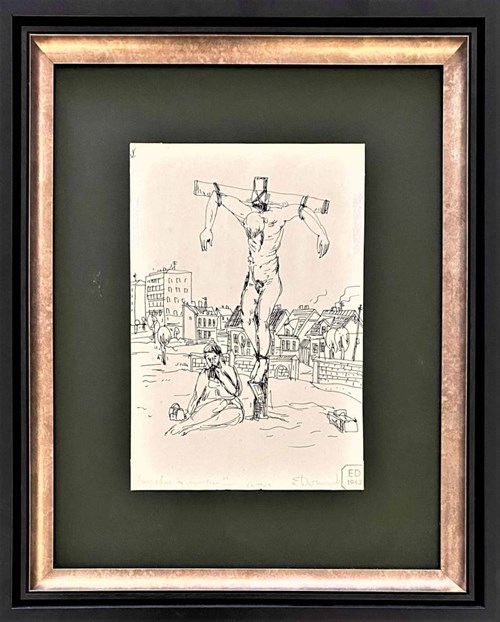 Obraz do salonu artysty Edward Dwurnik pod tytułem Chrystus za murem