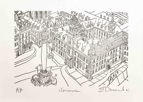 Grafika do salonu artysty Edward Dwurnik pod tytułem Warszawa Kolumna Zygmunta