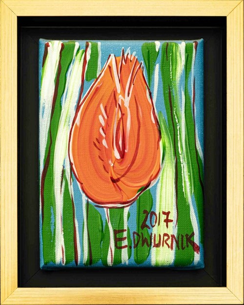 Living room painting by Edward Dwurnik titled Orange tulip
