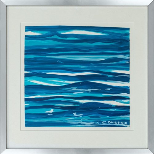 Living room painting by Edward Dwurnik titled Abstraction from the Blue Cycle