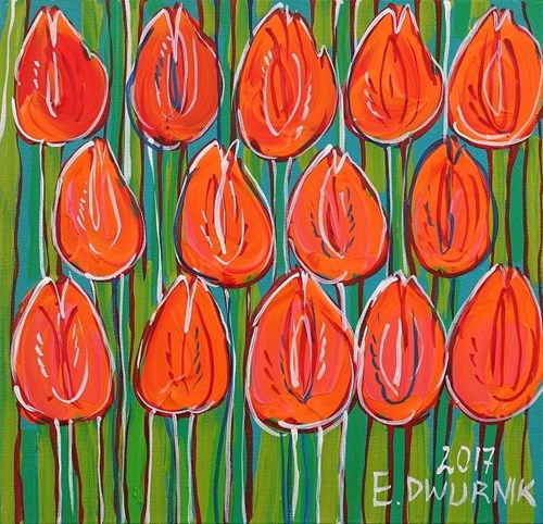 Obraz do salonu artysty Edward Dwurnik pod tytułem Pomarańczowe tulipany