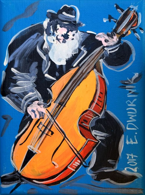 Living room painting by Edward Dwurnik titled Contrabassist