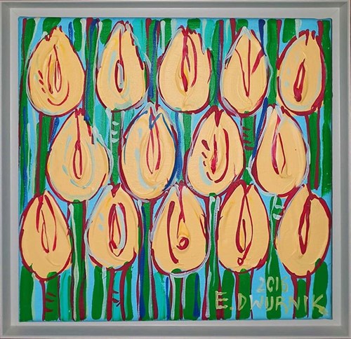 Living room painting by Edward Dwurnik titled Yellow tulips (XXIII-1085-6640)