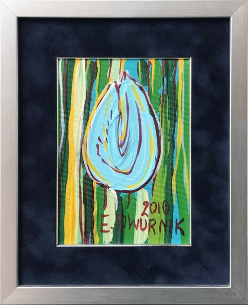 Living room painting by Edward Dwurnik titled Little Blue Tulip