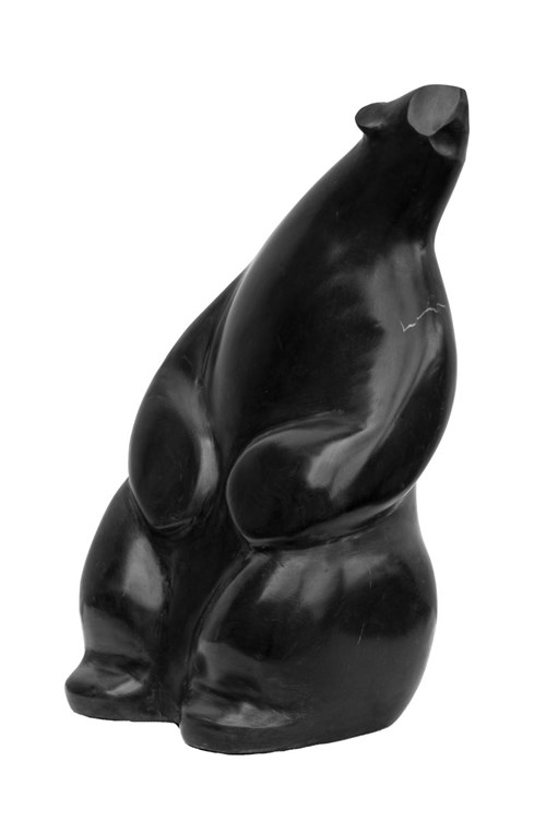 Living room sculpture by Krzysztof Pawłowski titled The bear looking out (black)