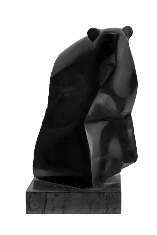 Living room sculpture by Krzysztof Pawłowski titled Modernist bear I (black)