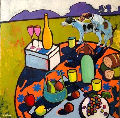 Living room painting by David Schab titled Sinful Breakfast