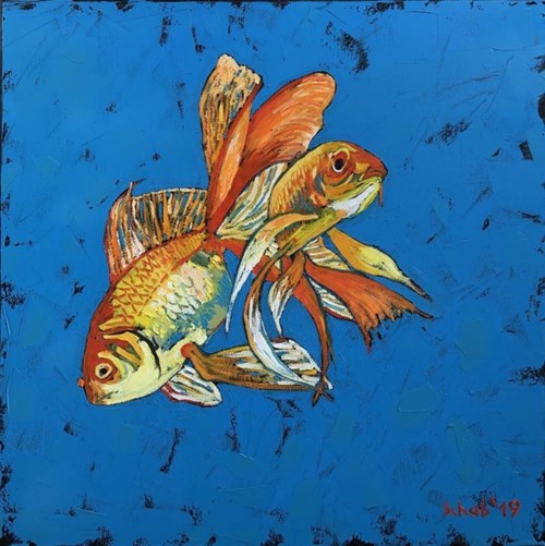 Living room painting by David Schab titled Golden Fish