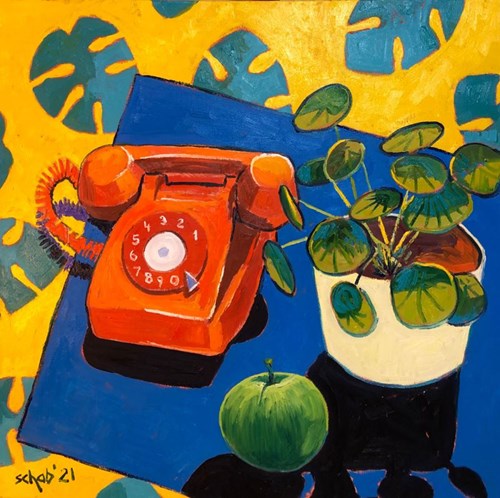 Living room painting by David Schab titled Apple Phone