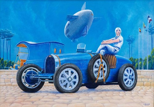 Living room painting by Krzysztof Tanajewski titled 1928 Bugatti Type 35B