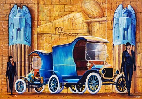 Living room painting by Krzysztof Tanajewski titled 1912 Ford Model T with C cab