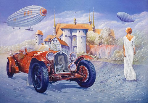 Living room painting by Krzysztof Tanajewski titled Journey to a Castle