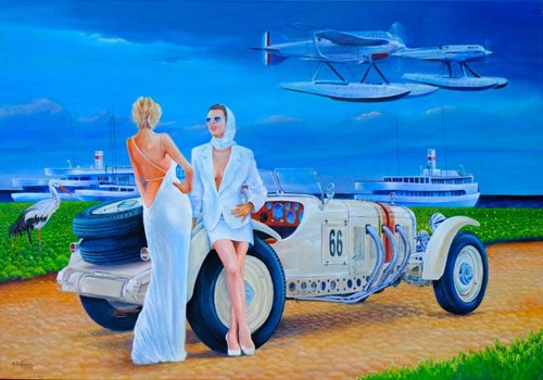 Living room painting by Krzysztof Tanajewski titled 1928 Mercedes-Benz