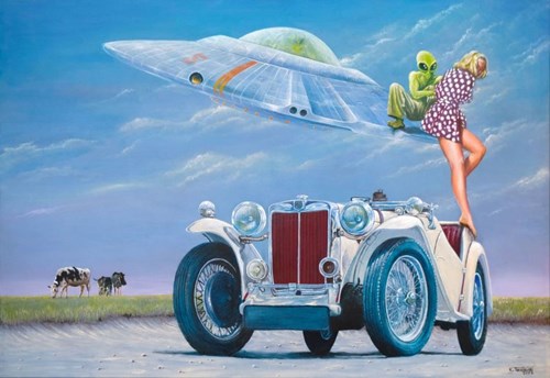 Living room painting by Krzysztof Tanajewski titled 1949 MGTC Roadster