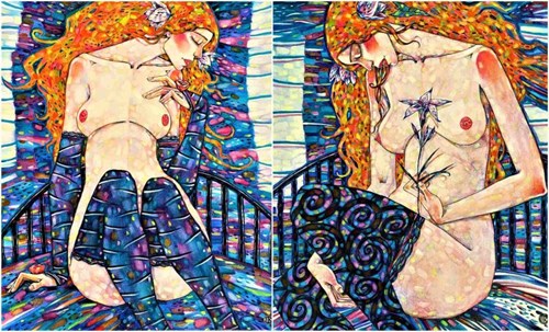 Living room painting by Marusya Dram titled Girls - diptych