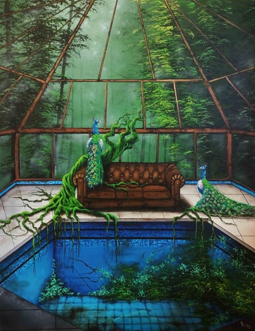 Living room painting by Beata Mura titled Oasis