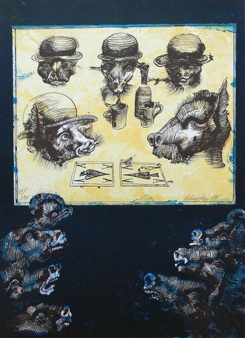 Grafika do salonu artysty Jan Lebenstein pod tytułem Folwark Zwierzęcy (55/100)