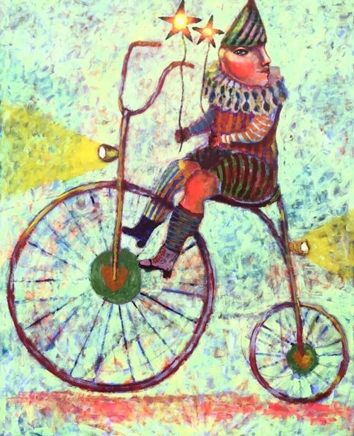 Living room painting by Emilia Waszak titled Bicycle