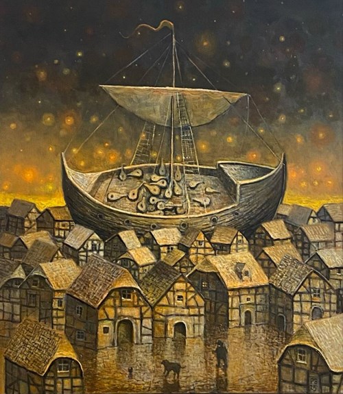Living room painting by Piotr Banaszkiewicz titled Long Ago on the Baltic Sea