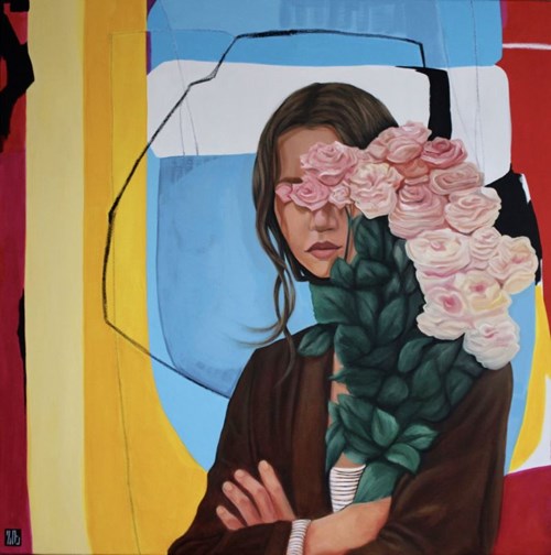 Living room painting by Żanna Brzyzek titled Tea rose petals