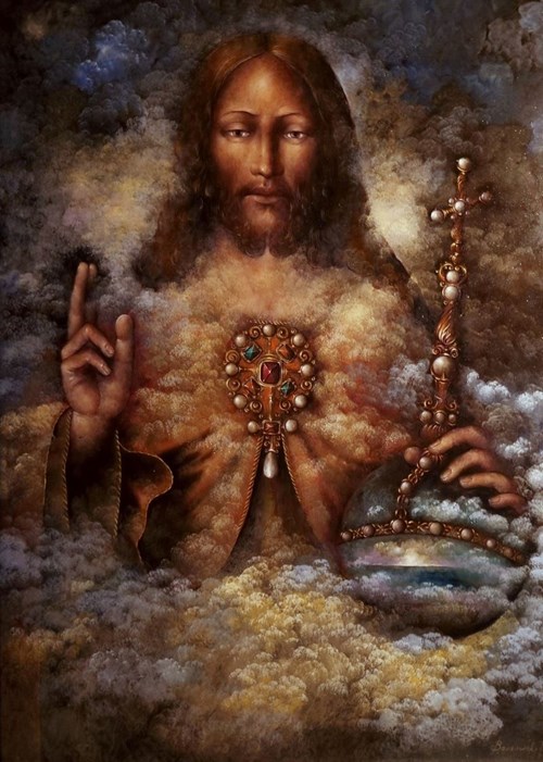 Living room painting by Piotr Brzozowski titled Salvator Mundi