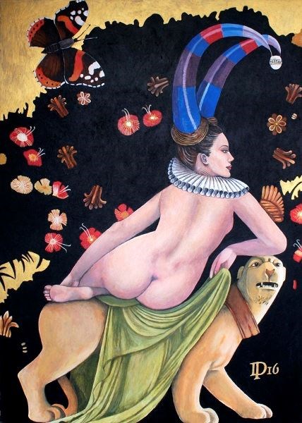 Obraz do salonu artysty Daniel Porada pod tytułem Naga kobieta na panterze w raju
