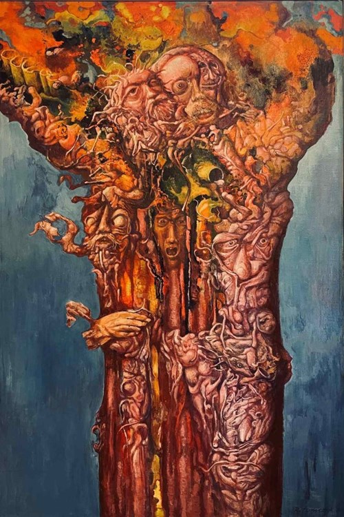 Living room painting by Ryszard Tomczyk titled Tree of Prophets