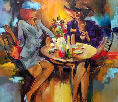 Living room painting by Tadeusz Machowski titled At cafe