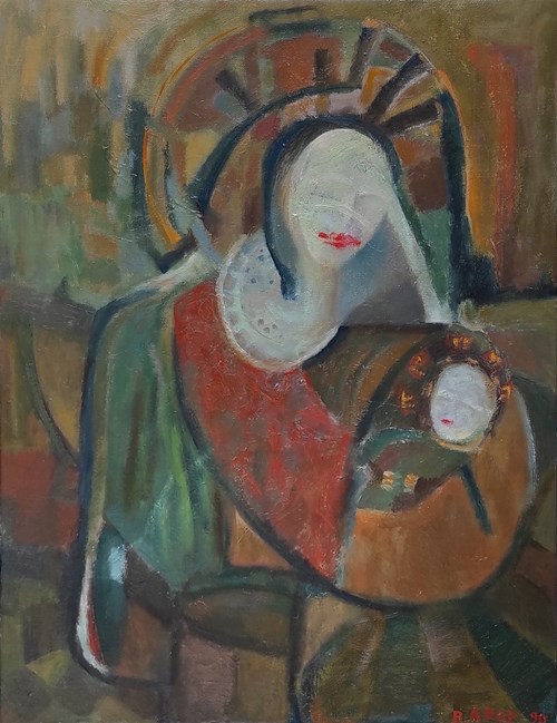 Living room painting by Rafał Knop titled Mother Mary of Lipstick