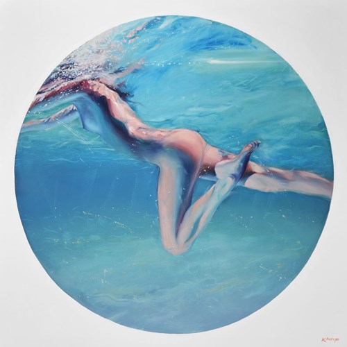 Living room painting by Rafał Knop titled Madame Butterfly XXII from "Swimming Pool" series
