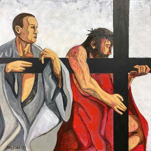 Obraz do salonu artysty Robert Krężlak pod tytułem Cyrenejczyk - autoportret z Jezusem