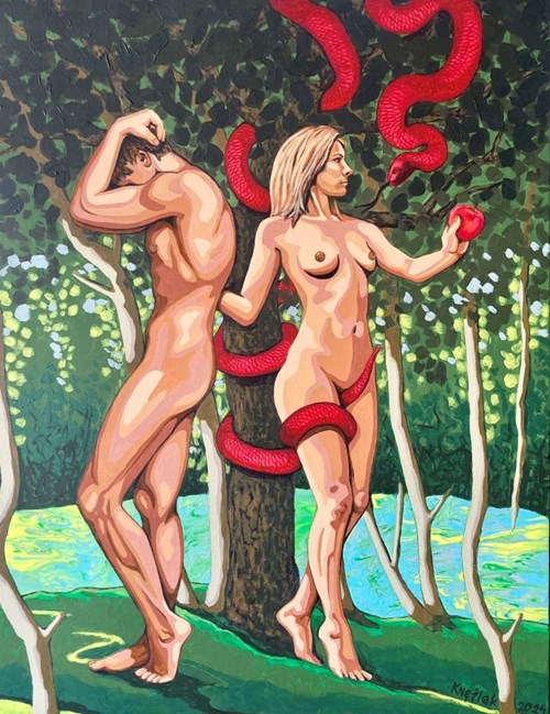 Living room painting by Robert Krężlak titled Temptation of Eve