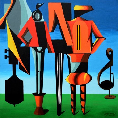 Living room painting by Robert Piasecki titled And All That Jazz...