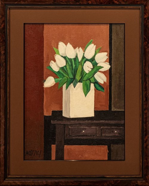 Living room painting by Michał Ostaniewicz titled White tulips
