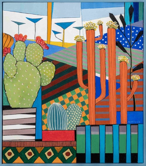 Obraz do salonu artysty Michał Ostaniewicz pod tytułem Pejzaż z kaktusami