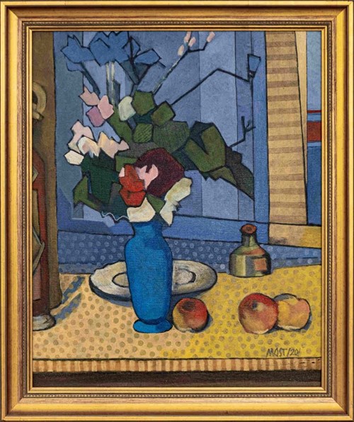 Living room painting by Michał Ostaniewicz titled Blue vase