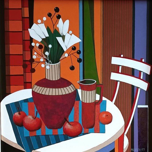 Living room painting by Michał Ostaniewicz titled Still life on two napkins
