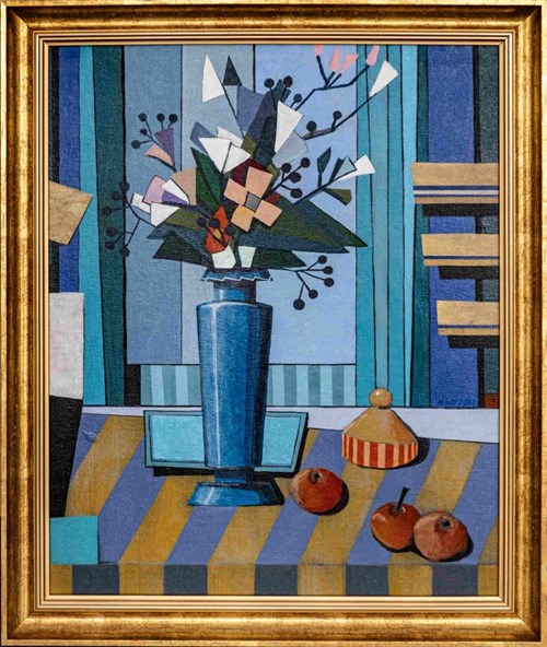 Living room painting by Michał Ostaniewicz titled Blue vase after Paul Cezanne "The Blue Vase"