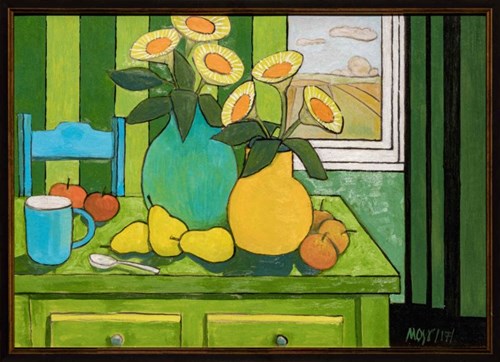 Living room painting by Michał Ostaniewicz titled Still life on a green table